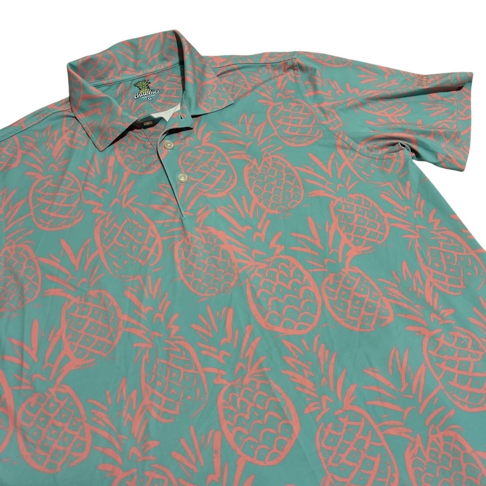 Chubbies Polo Shirt Mens Small Multicolor Electric Pineapple Stretch Beach Vacay